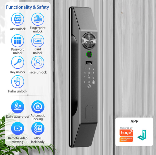 3D Face Recognition Smart Door Lock – Tuya WiFi, Palm Vein & HD Video Doorbell